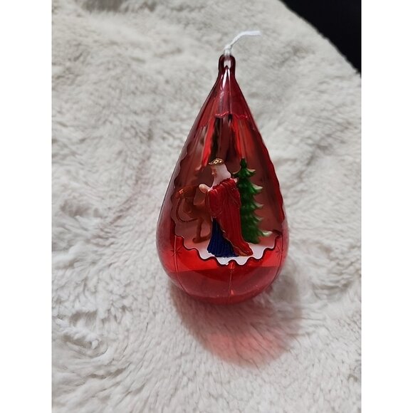 Vintage Jewelbrite Christmas Ornament Teardrop 3-D Diorama Wiseman & Camel Red - Picture 2 of 5
